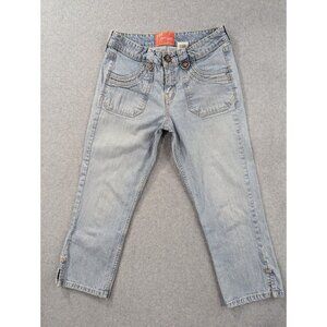 Levis Strauss Jeans Womens Size 8 Blue Capris Thick Stitching Flat Pockets Y2K